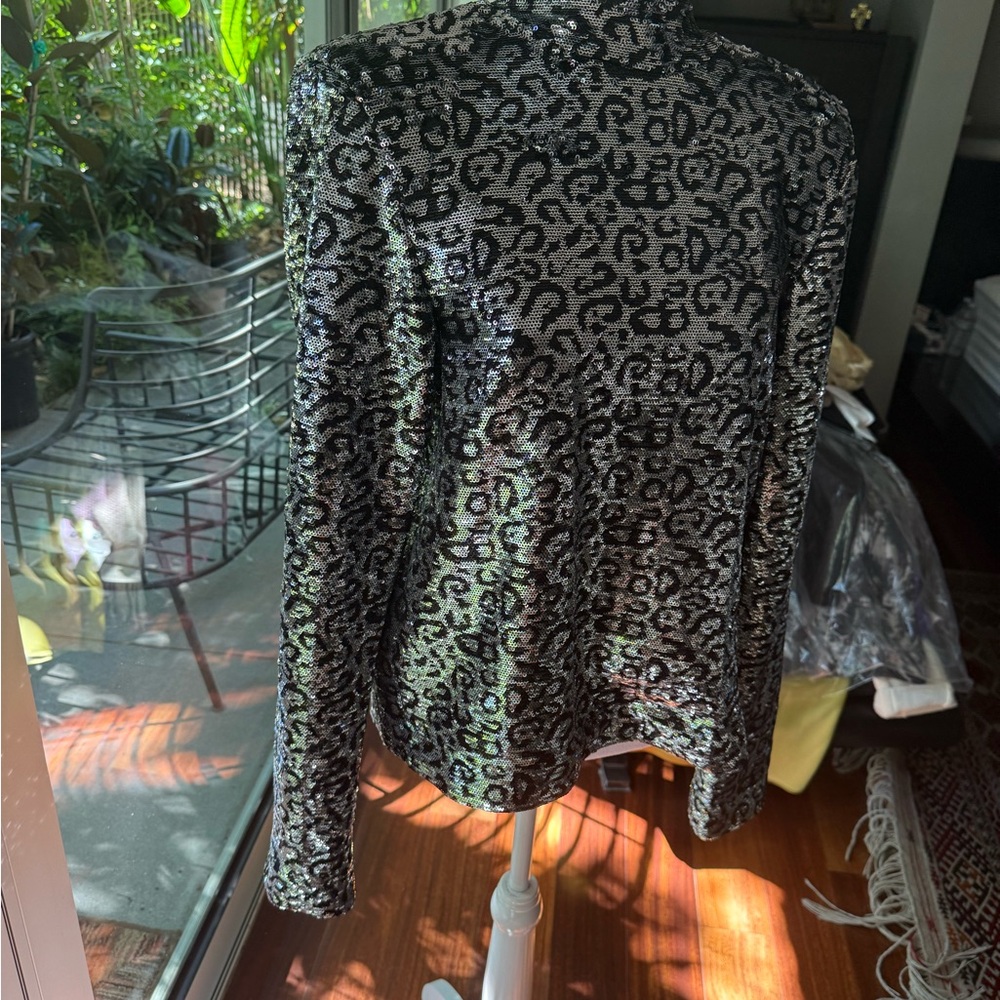 RtA Metallic Leopard Print Sequin Blouse